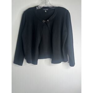 Nina Leonard Open Front Cardigan Sweater Medium Black Casual Cropped